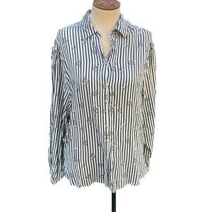New Cruel Denim Equestrian Horse Shoe Peasant Long Blouse Women's Size Medium